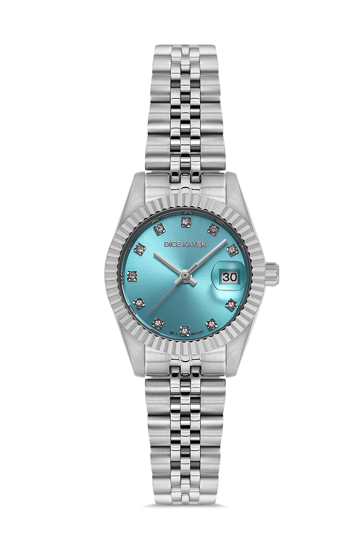 DICE KAYEK Turkuaz Kadranlı Gümüş Paslanmaz Masif Çelik Kadın Kol Saati - DK.1.AG1337.03