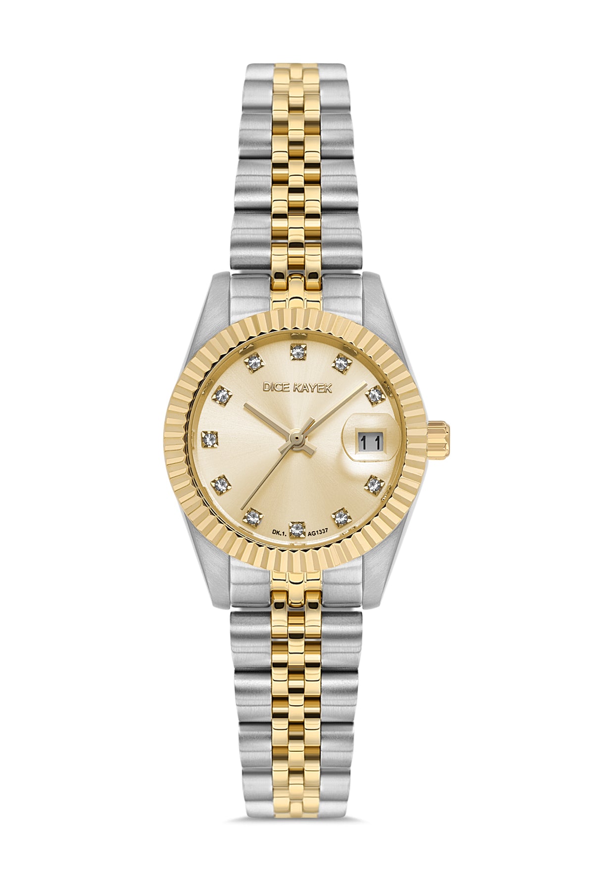 DICE KAYEK Sarı Kadranlı Sarı-Beyaz Paslanmaz Masif Çelik Kadın Kol Saati - DK.1.AG1337.04