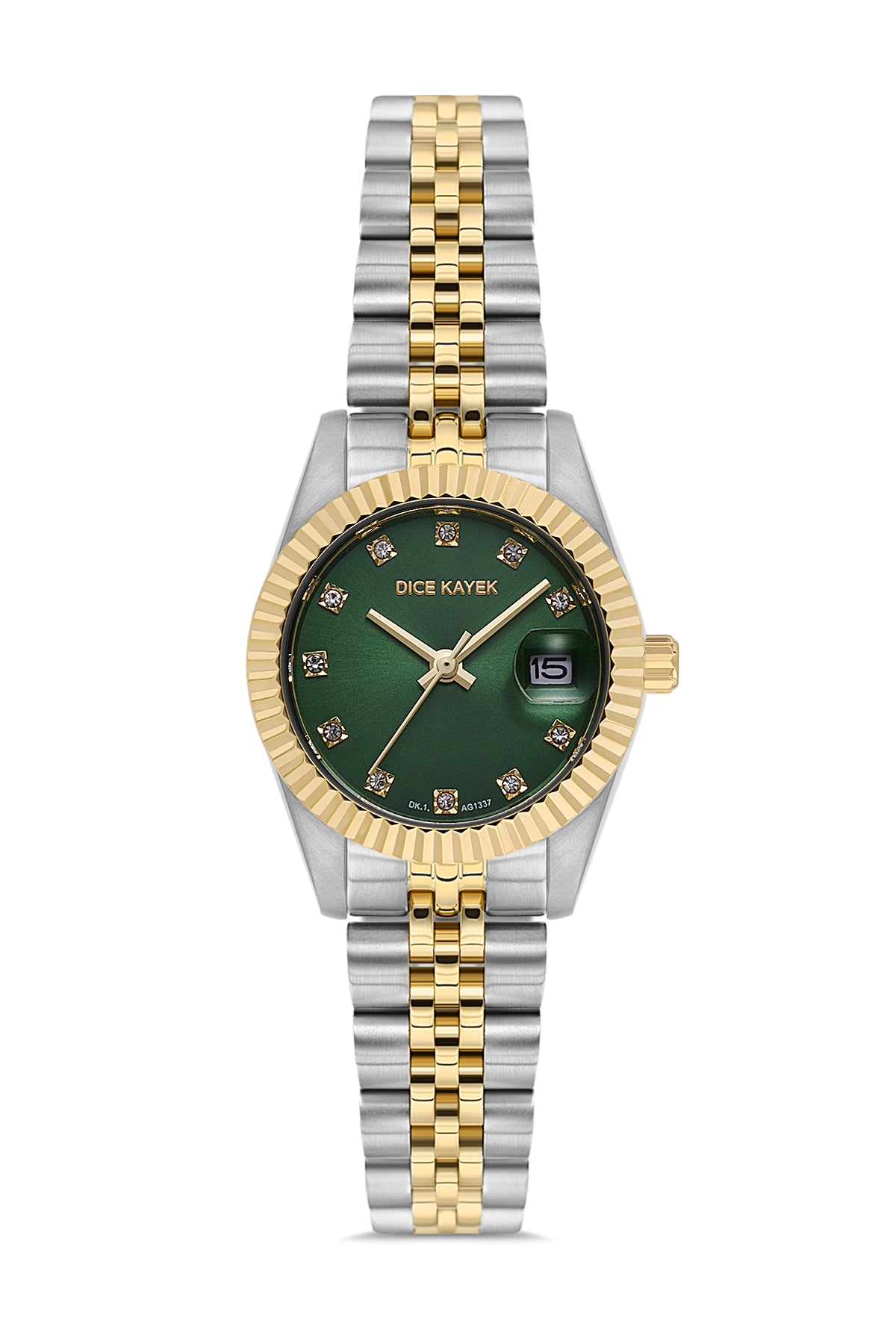 DICE KAYEK Yeşil Kadranlı Sarı-Beyaz Paslanmaz Masif Çelik Kadın Kol Saati - DK.1.AG1337.05