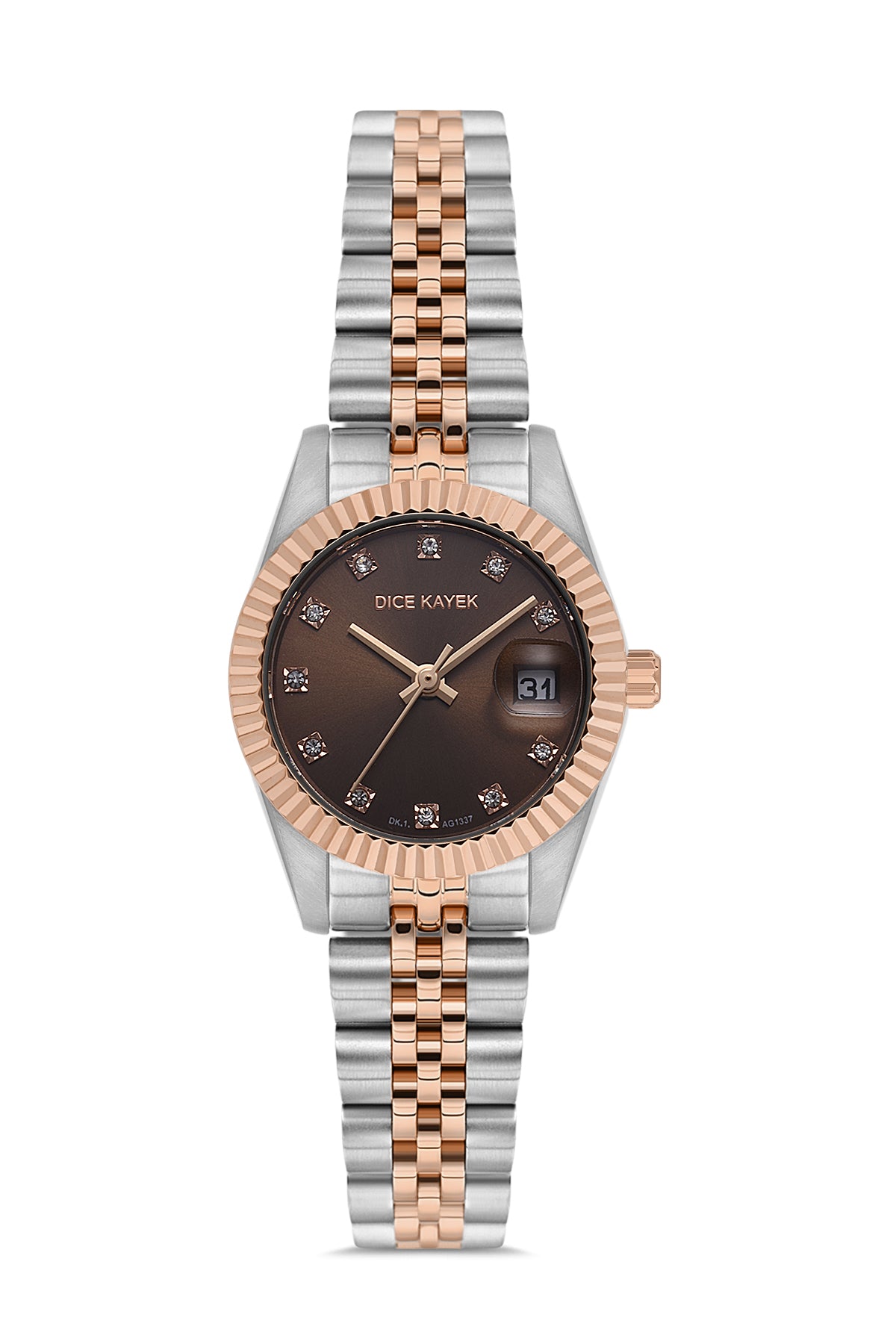 DICE KAYEK Kahverengi Kadranlı Rose-Gümüş Paslanmaz Masif Çelik Kadın Kol Saati - DK.1.AG1337.06