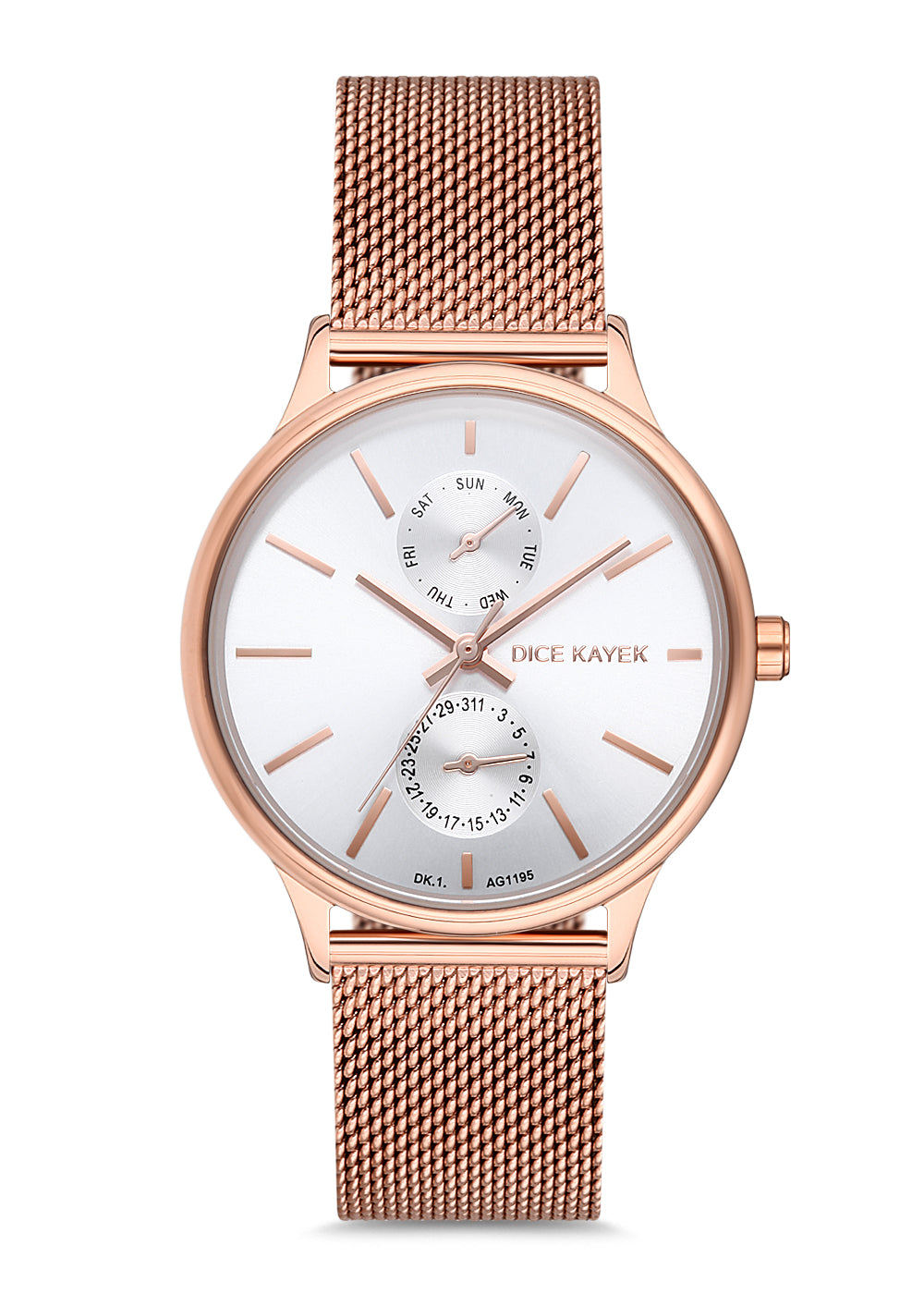 Dice Kayek beyaz kadranlı rose kaplamalı kadın kol saati, model DK.1.AG1201.10 — ön görünüm