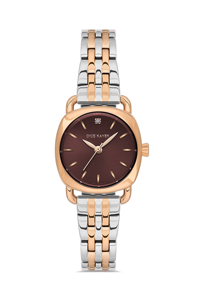 Dice Kayek women's wristwatch with brown dial and two-tone rose gold and silver-plated case, model DK.1.AG1336.08 — front view