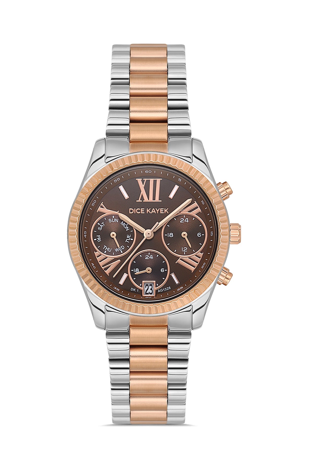 DICE KAYEK Kahverengi Kadranlı Rose Gümüş Kaplamalı Kadın Kol Saati - DK.1.AG1326.06