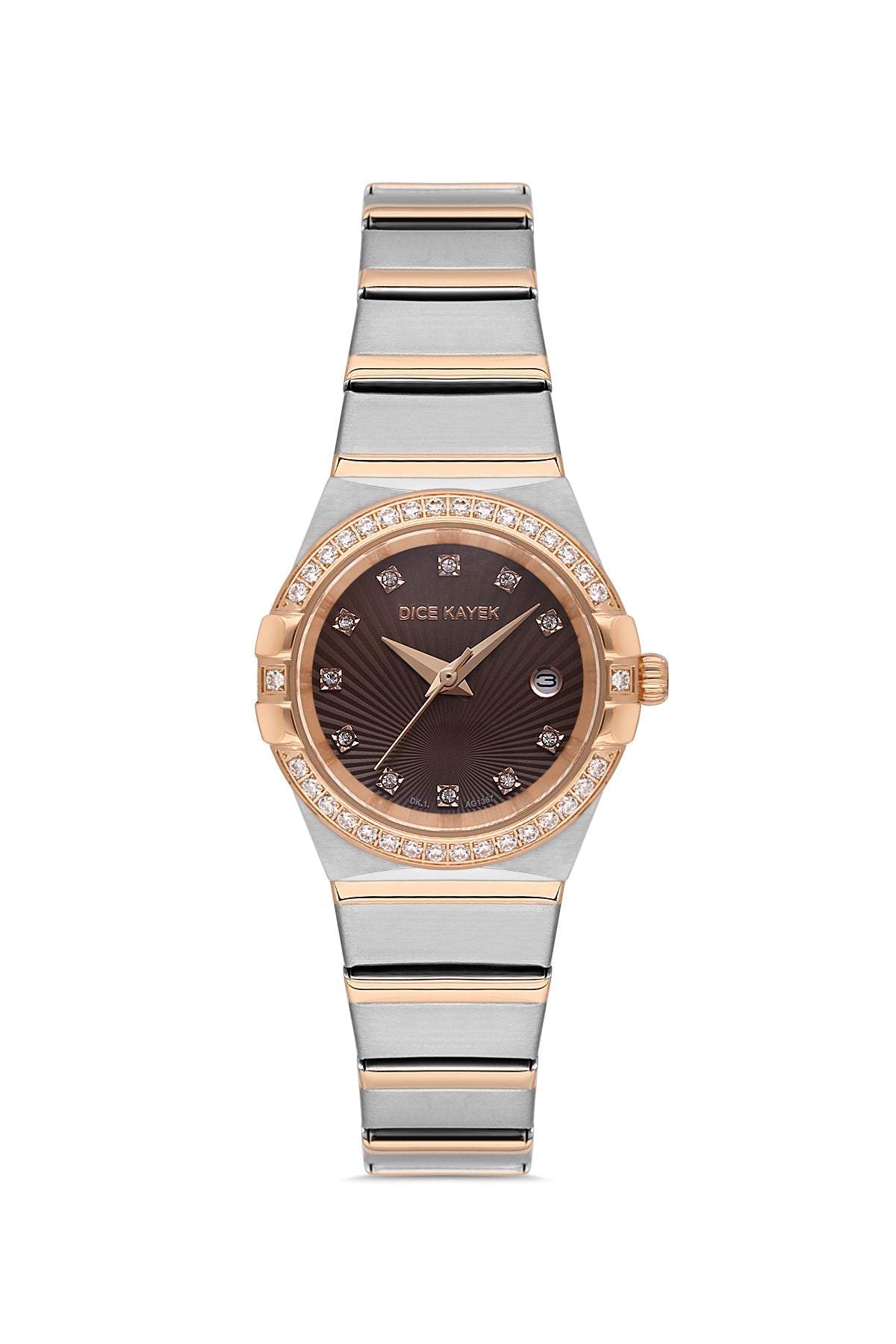 DICE KAYEK Kahverengi Kadranlı Rose-Gümüş Kaplamalı Kadın Kol Saati - DK.1.AG1367.06