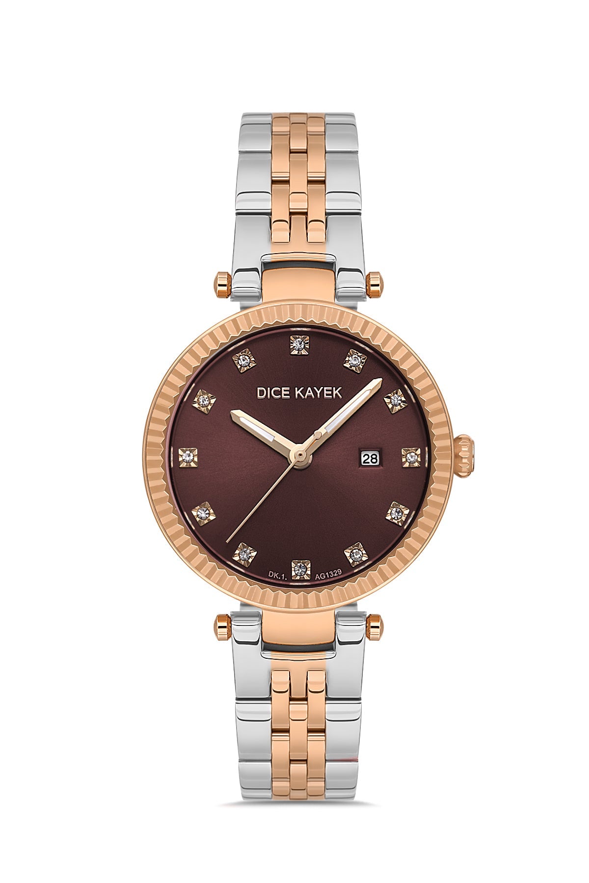 DICE KAYEK Kahverengi Kadranlı Rose-Gümüş Kaplamalı Kadın Kol Saati - DK.1.AG1329.07