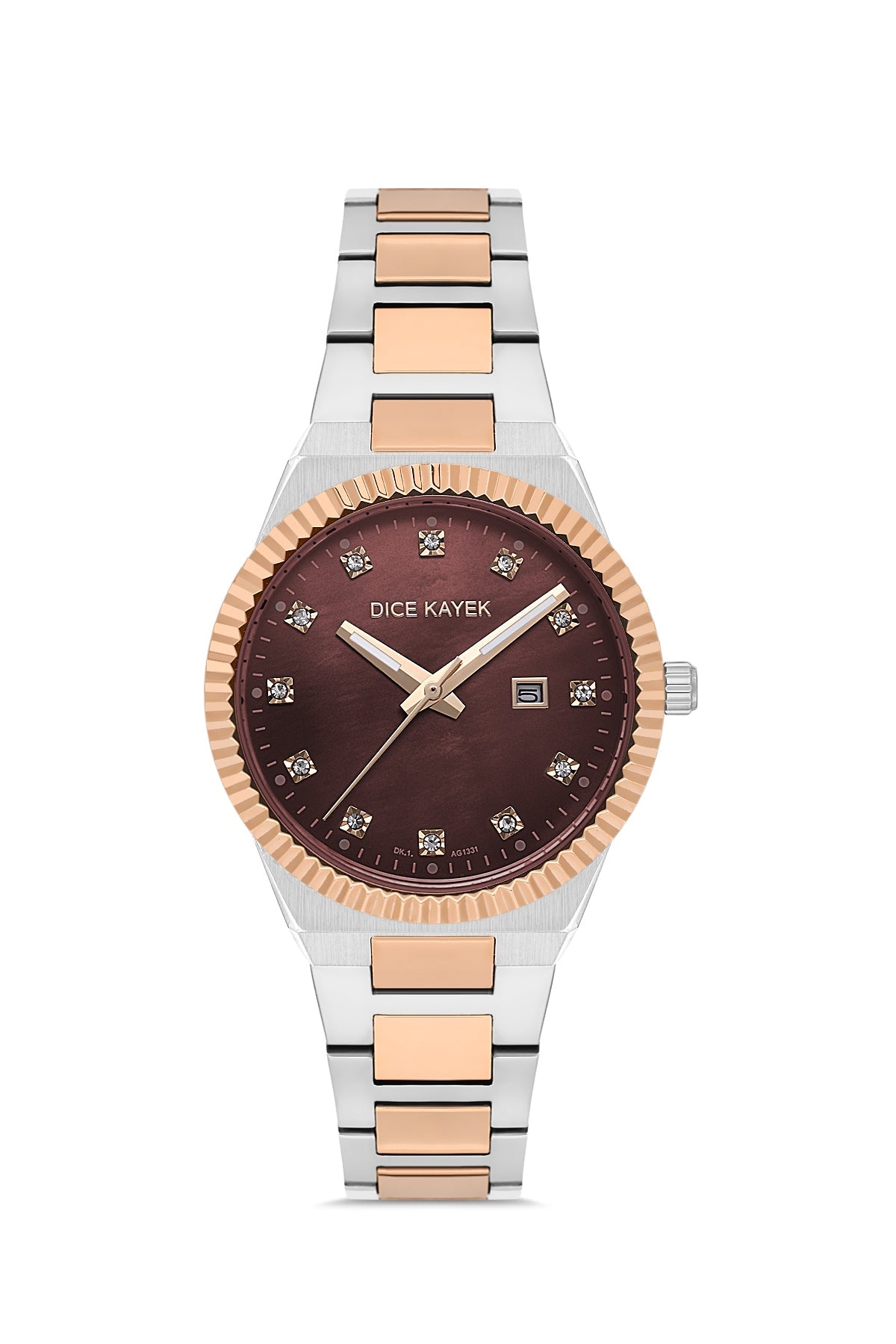 DICE KAYEK Kahverengi Kadranlı Rose-Gümüş Kaplamalı Kadın Kol Saati - DK.1.AG1331.06