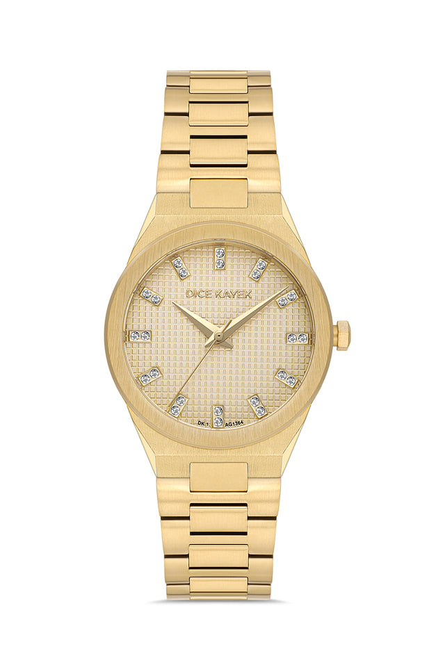 Dice Kayek women's wristwatch with yellow dial and gold-plated case, model DK.1.AG1364.08 — front view