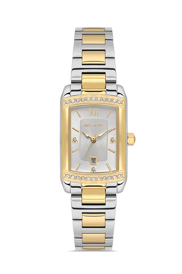 Dice Kayek women's wristwatch with silver dial and two-tone gold and silver-plated case, model DK.1.AG1371.04 — front view