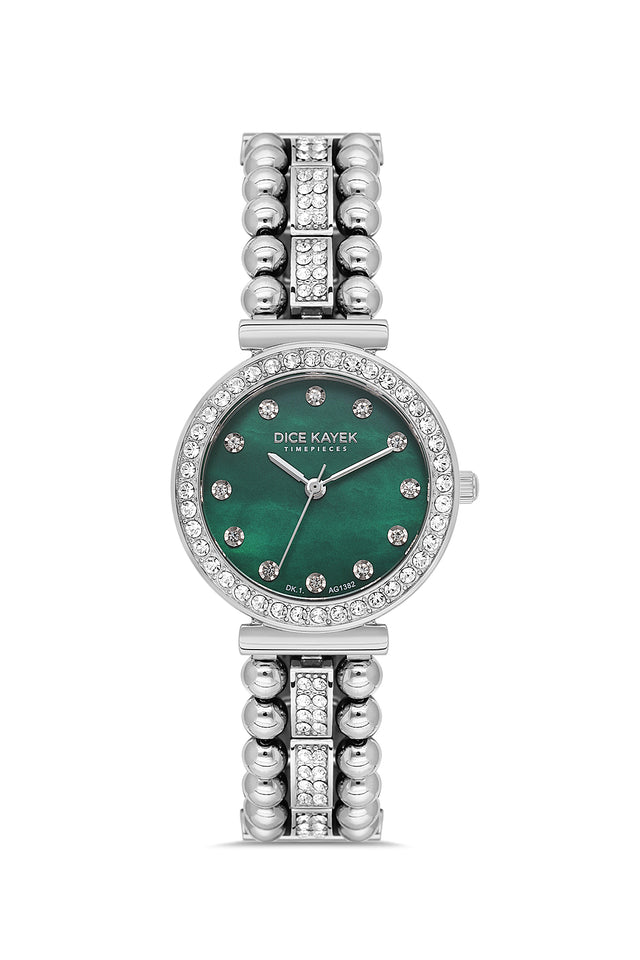 Dice Kayek women's wristwatch with green dial and silver-plated case, model DK.1.AG1382.03 — front view