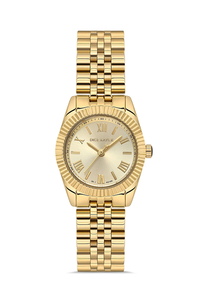 Dice Kayek women's wristwatch with yellow dial and gold-plated case, model DK.1.AG1359.11 — front view