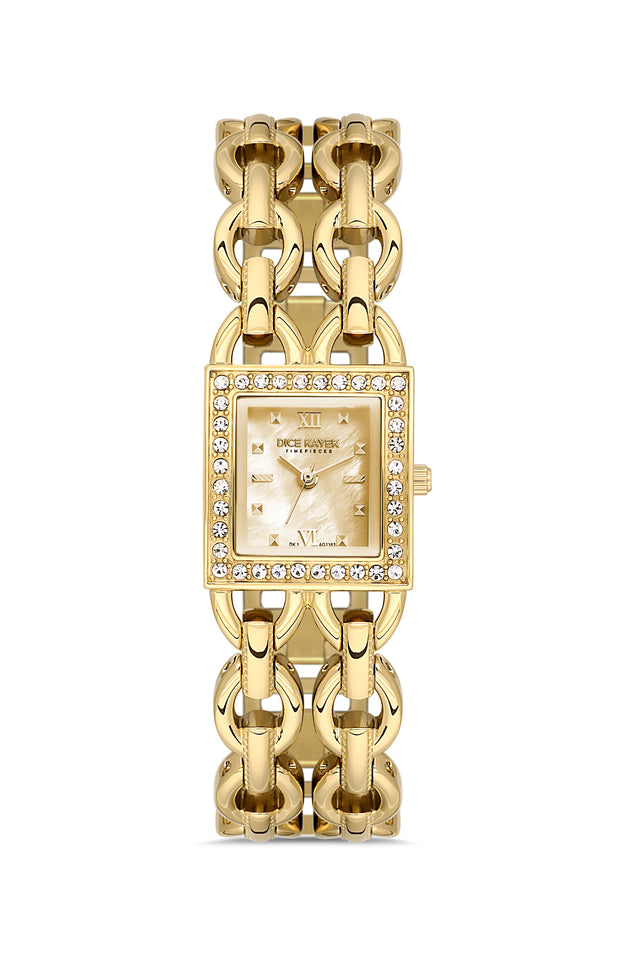 Dice Kayek women's wristwatch with yellow dial and gold-plated case, model DK.1.AG1383.07 — front view