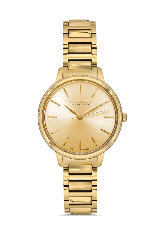Dice Kayek sarı kadranlı sarı kaplamalı kadın kol saati, model DK.1.AG1400.05 — ön görünüm