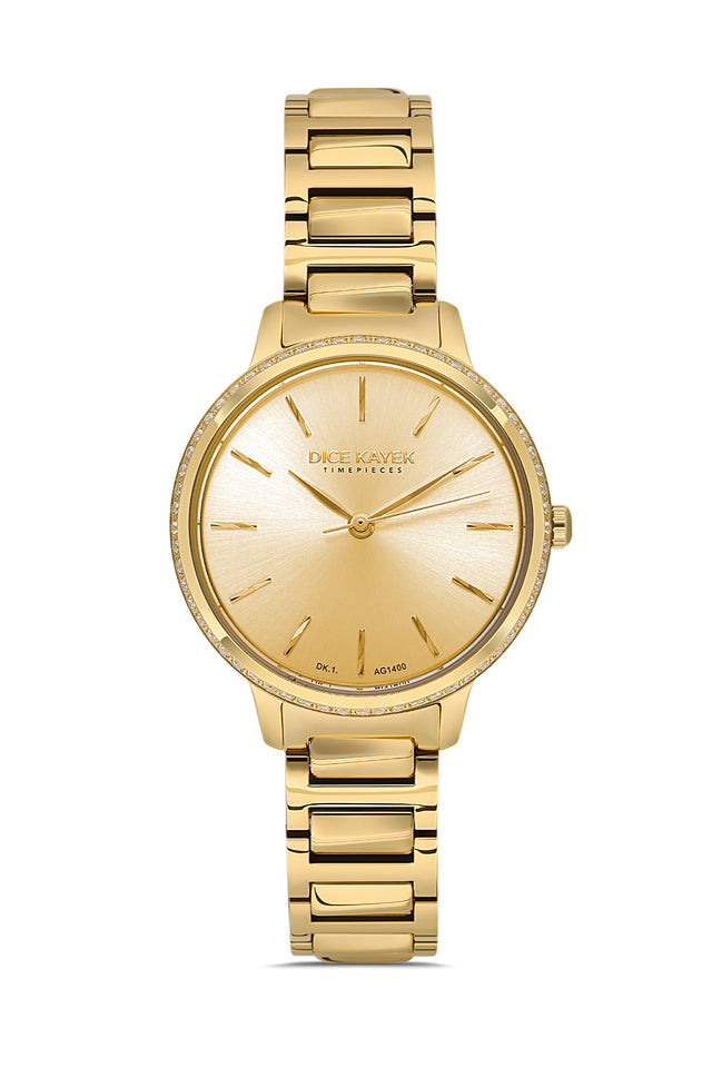 Dice Kayek women's wristwatch with yellow dial and gold-plated case, model DK.1.AG1400.05 — front view