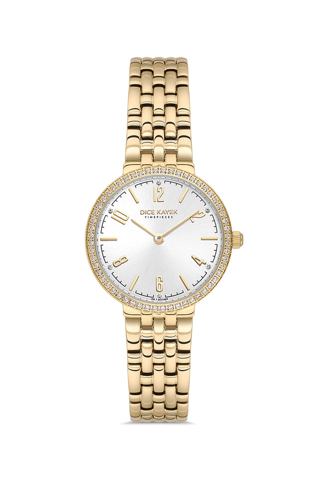 Dice Kayek women's wristwatch with silver dial and gold-plated case, model DK.1.AG1449.20 — front view