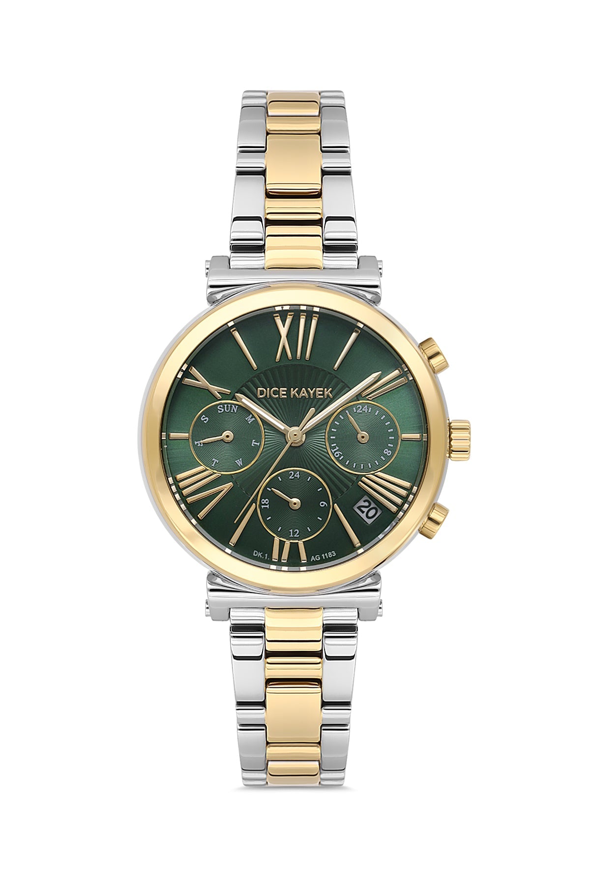 DICE KAYEK Yeşil Kadranlı Sarı Beyaz Kaplamalı Kadın Kol Saati - DK.1.AG1183.12