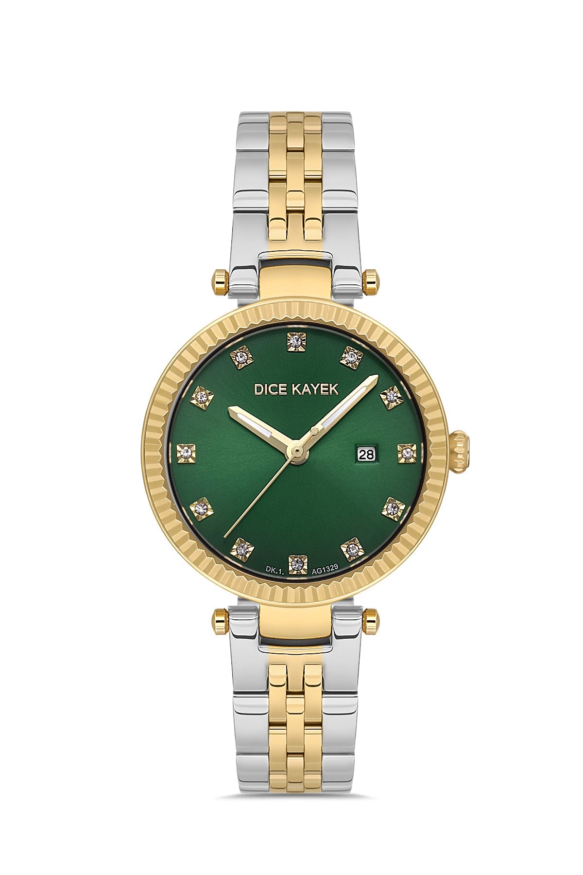 DICE KAYEK Yeşil Kadranlı Sarı Beyaz Kaplamalı Kadın Kol Saati - DK.1.AG1329.06
