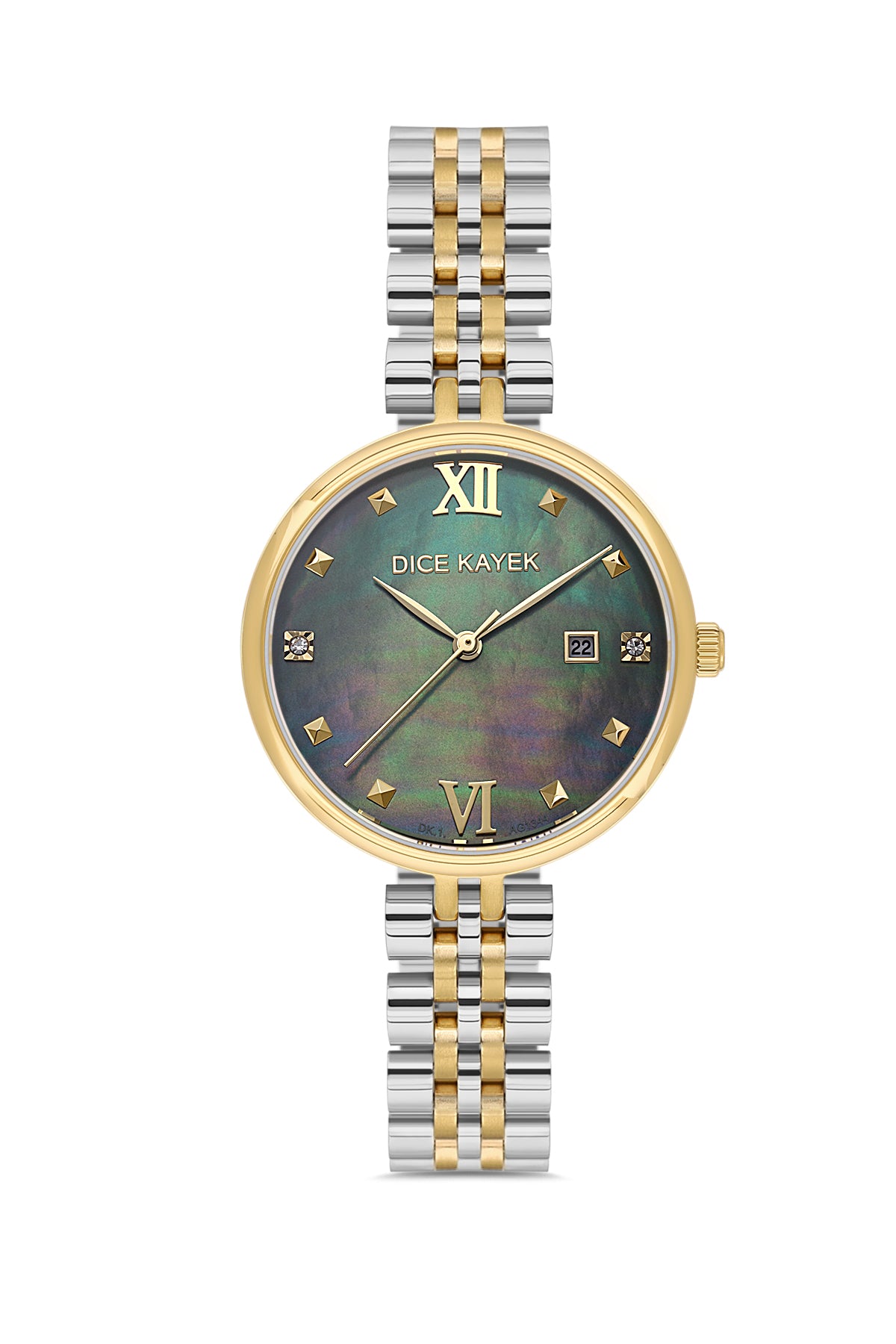 DICE KAYEK Yeşil Kadranlı Sarı Beyaz Kaplamalı Kadın Kol Saati - DK.1.AG1344.04