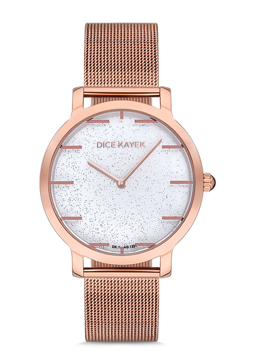 Dice Kayek beyaz kadranlı rose kaplamalı kadın kol saati, model DK.1.AG1201.10 — ön görünüm