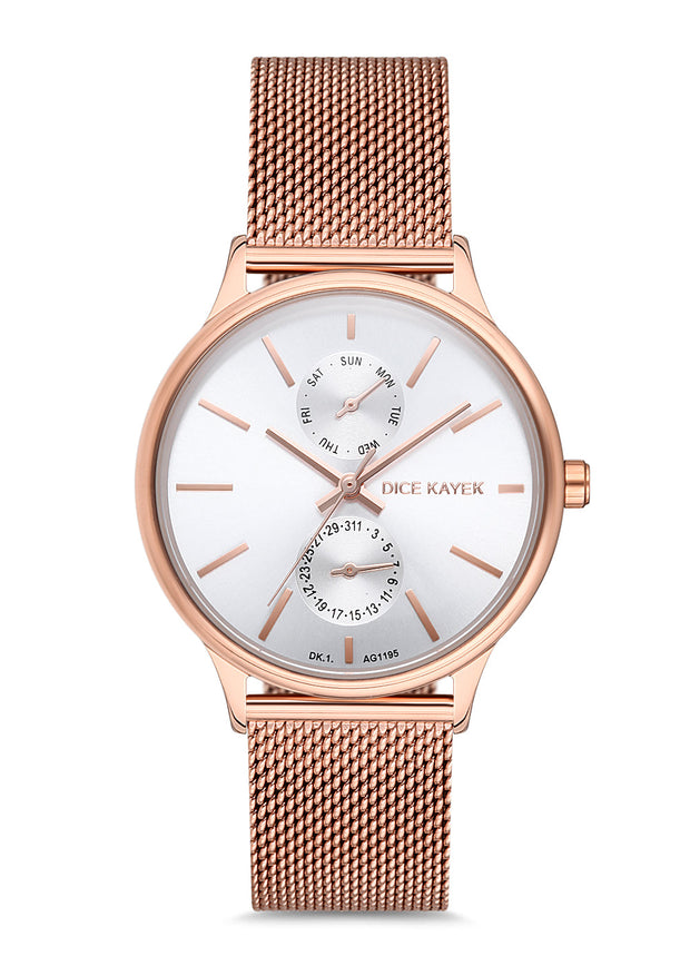 Dice Kayek beyaz kadranlı rose kaplamalı kadın kol saati, model DK.1.AG1201.10 — kadran detayı