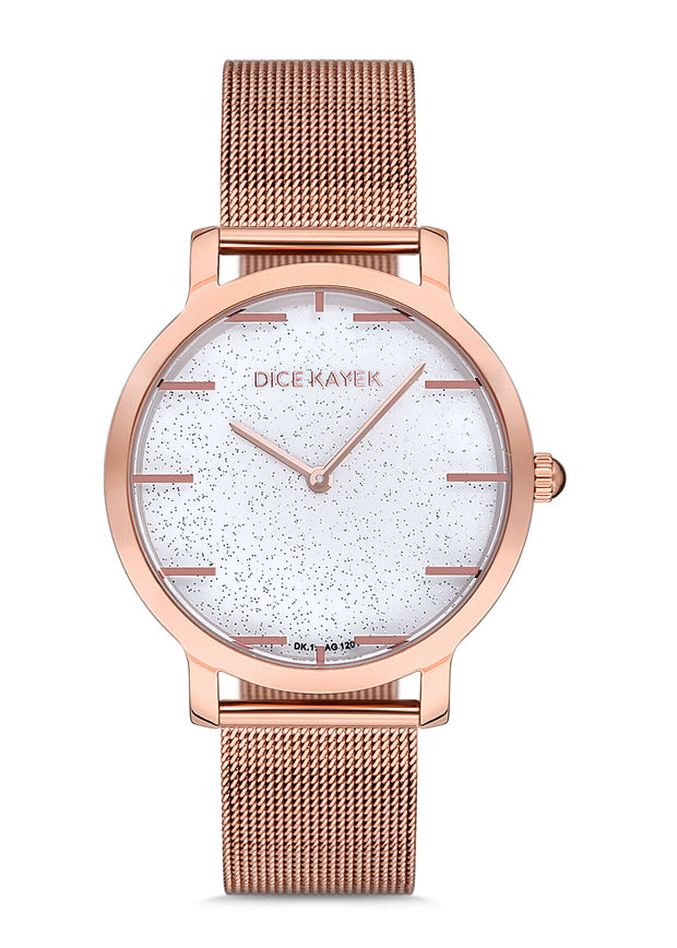 Dice Kayek beyaz kadranlı rose kaplamalı kadın kol saati, model DK.1.AG1201.10 — kadran detayı