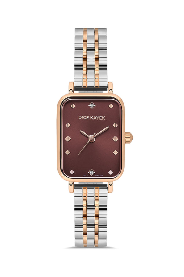Dice Kayek kahverengi kadranlı rose-gümüş kaplamalı kadın kol saati, model DK.1.AG1340.09 — kadran detayı