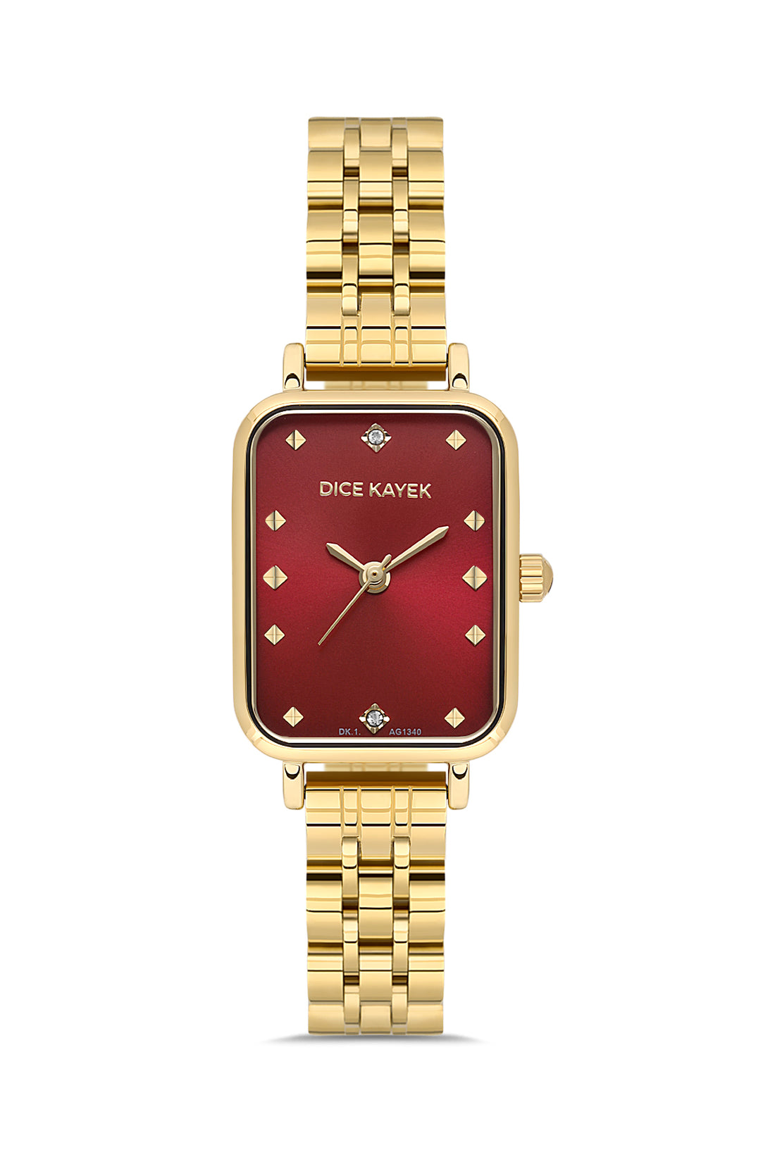 Dice Kayek kırmızı kadranlı sarı kaplamalı kadın kol saati, model DK.1.AG1340.12 — ön görünüm