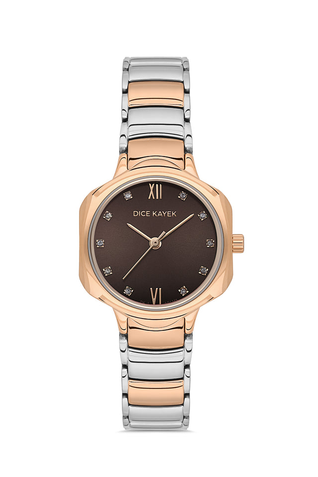 Dice Kayek women's wristwatch with brown dial and silver-plated case, model DK.1.AG1345.05 — front view