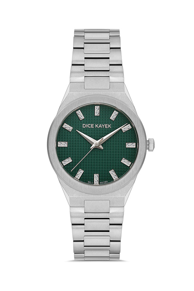 Dice Kayek women's wristwatch with green dial and silver-plated case, model DK.1.AG1364.02 — front view