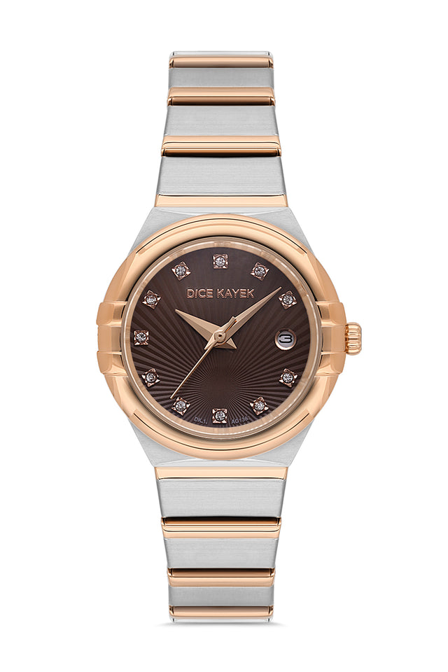 Dice Kayek women's wristwatch with brown dial and silver-plated case, model DK.1.AG1368.06 — front view