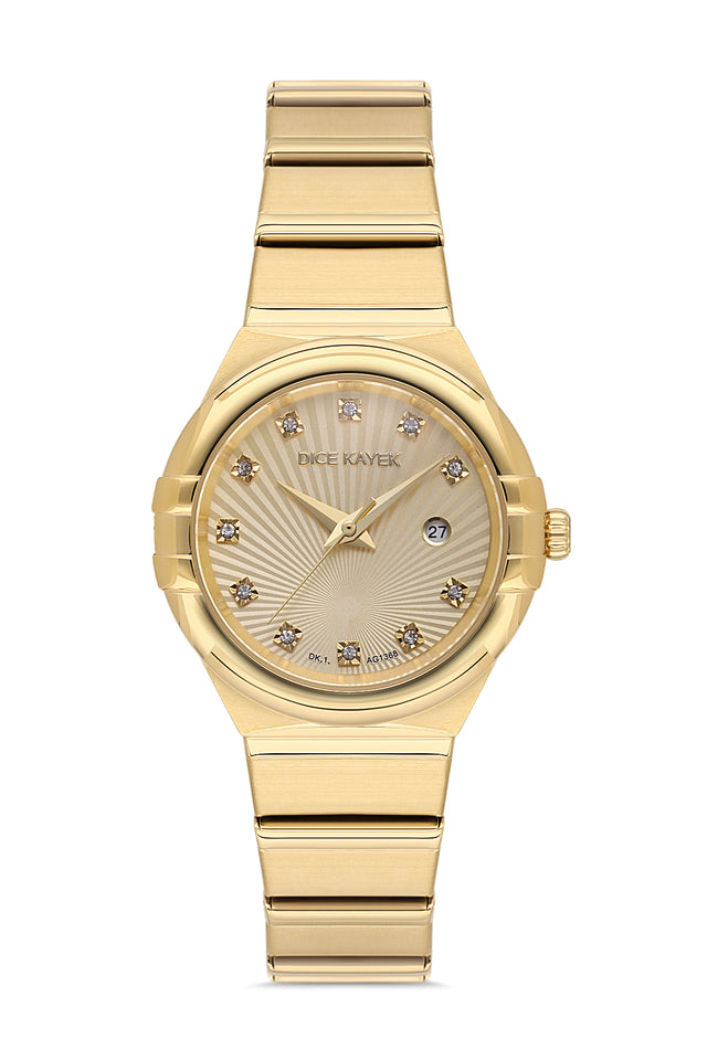 Dice Kayek women's wristwatch with yellow dial and gold-plated case, model DK.1.AG1368.08 — front view