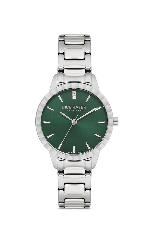 Dice Kayek yeşil kadranlı gümüş kaplamalı kadın kol saati, model DK.1.AG1371.WA7-02 — ön görünüm