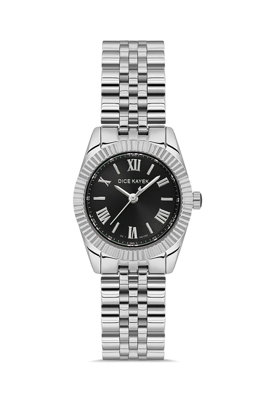 Dice Kayek siyah kadranlı gümüş kaplamalı kadın kol saati, model DK.1.AG1359.10 — ön görünüm