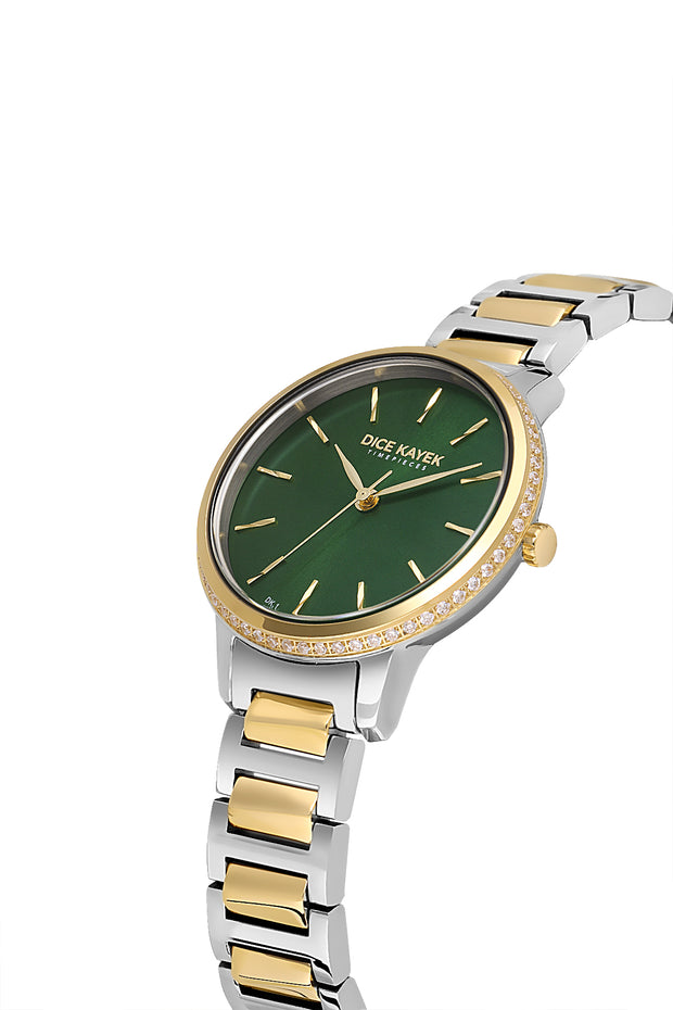 Dice Kayek women's wristwatch with green dial and silver-plated case, model DK.1.AG1400.03 — strap detail