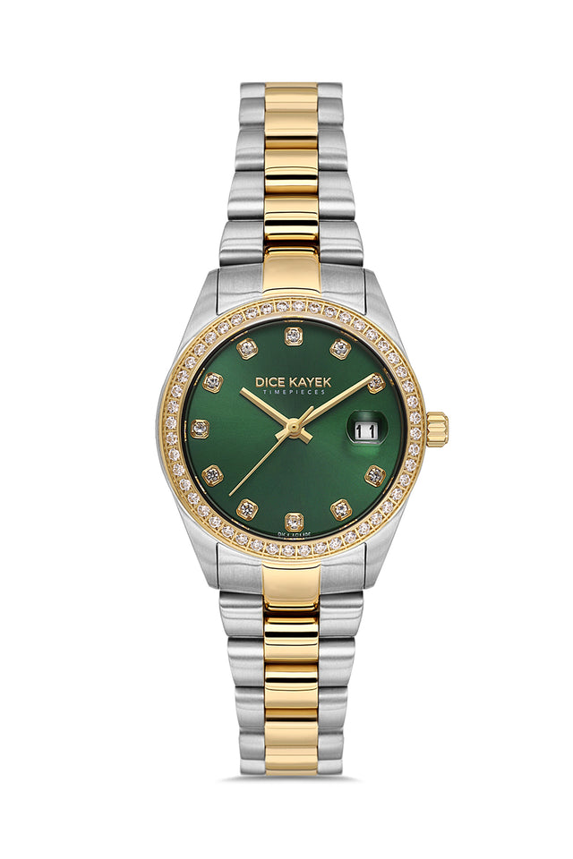 Dice Kayek women's wristwatch with green dial and silver-plated case, model DK.1.AG1426.06 — front view