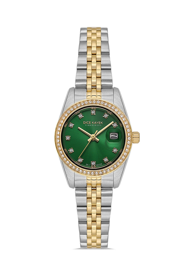 Two-Tone Sarı-Yeşil Kadranlı Two-Tone Sarı-Yeşil Kaplamalı Kadın Kol Saati