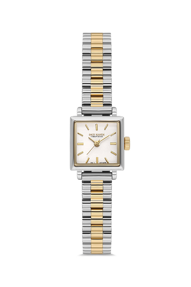 Dice Kayek women's wristwatch with silver dial and gold-plated case, model DK.1.AG1428.40 — front view