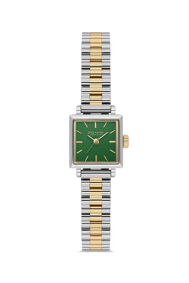 Dice Kayek women's wristwatch with green dial and gold-plated case, model DK.1.AG1428.43 — front view