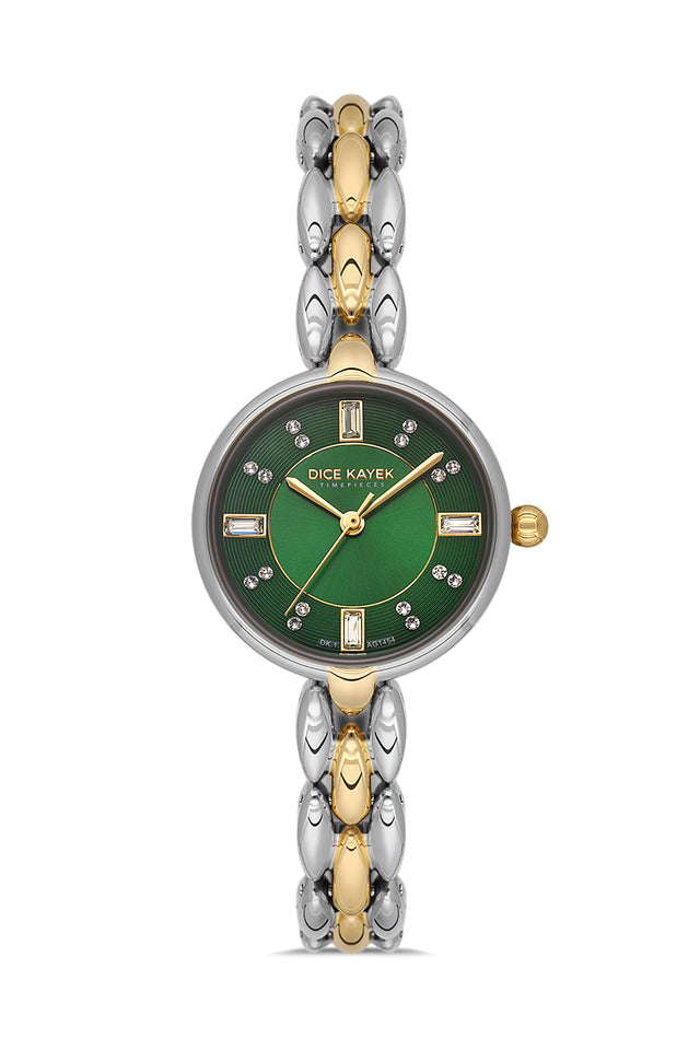Dice Kayek women's wristwatch with green dial and gold-plated case, model DK.1.AG1454.49 — front view