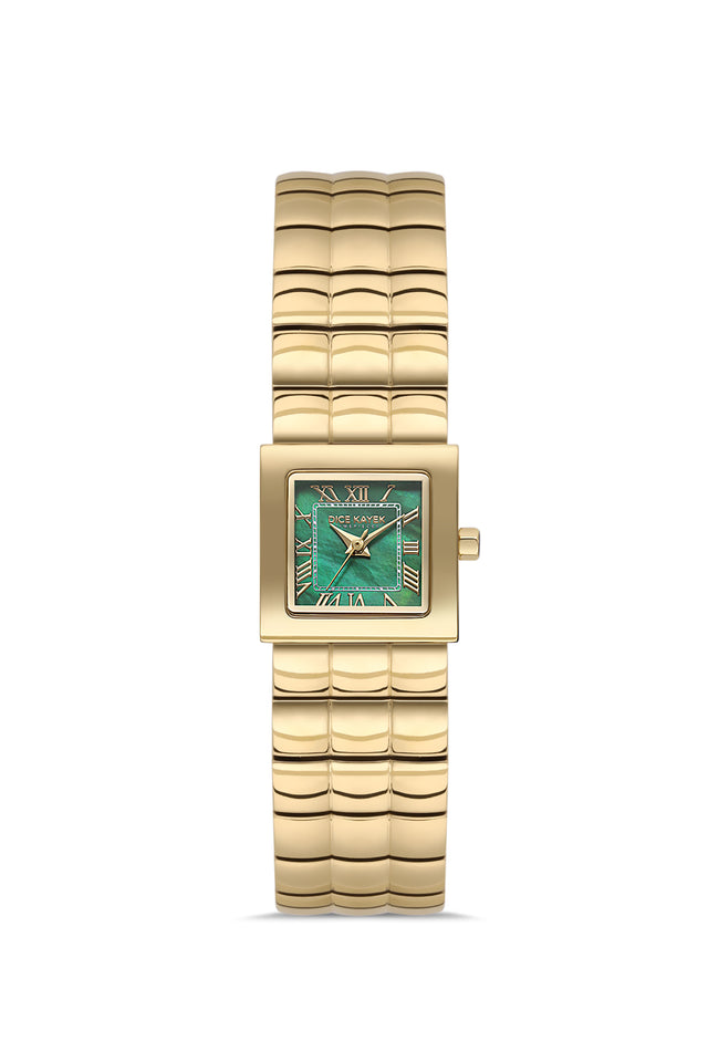 Dice Kayek women's wristwatch with green dial and gold-plated case, model DK.1.AG1462.49 — front view