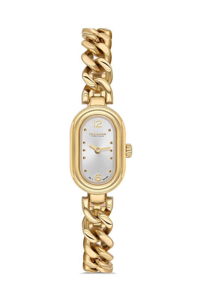 Dice Kayek women's wristwatch with silver dial and gold-plated case, model DK.1.AG1464.20 — front view