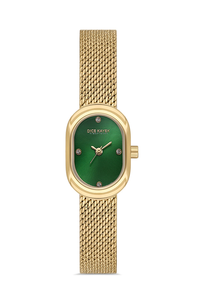 Dice Kayek women's wristwatch with green dial and gold-plated case, model DK.1.AG1473.29 — front view