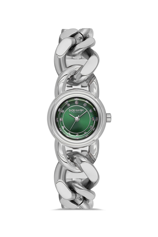 Dice Kayek women's wristwatch with green dial and silver-plated case, model DK.1.AG1474.19 — front view