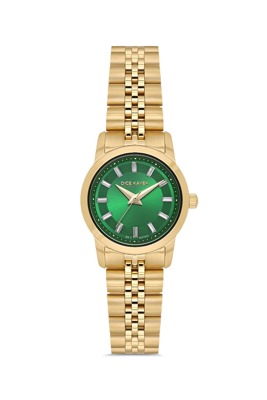 DICE KAYEK Yeşil Kadranlı Sarı Paslanmaz Masif Çelik Kadın Kol Saati