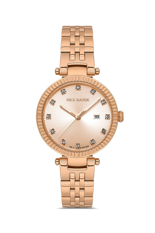Dice Kayek rose kadranlı rose kaplamalı kadın kol saati, model DK.1.AG1329.11 — kadran detayı