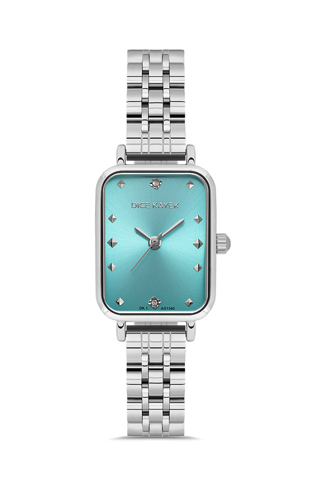 Dice Kayek women's wristwatch with turquoise dial and silver-plated case, model DK.1.AG1340.08 — front view