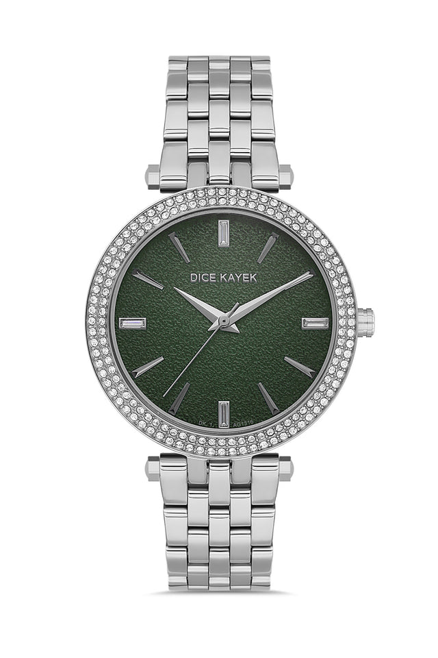Dice Kayek women's wristwatch with green dial and silver-plated case, model DK.1.AG1316.03 — front view