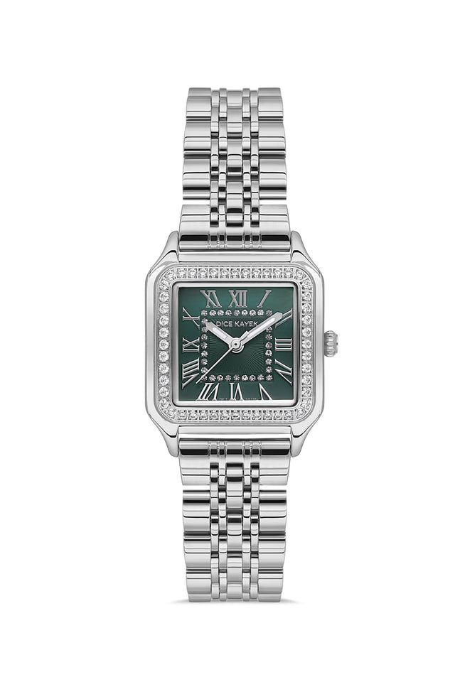 Dice Kayek women's wristwatch with green dial and silver-plated case, model DK.1.AG1355.02 — front view