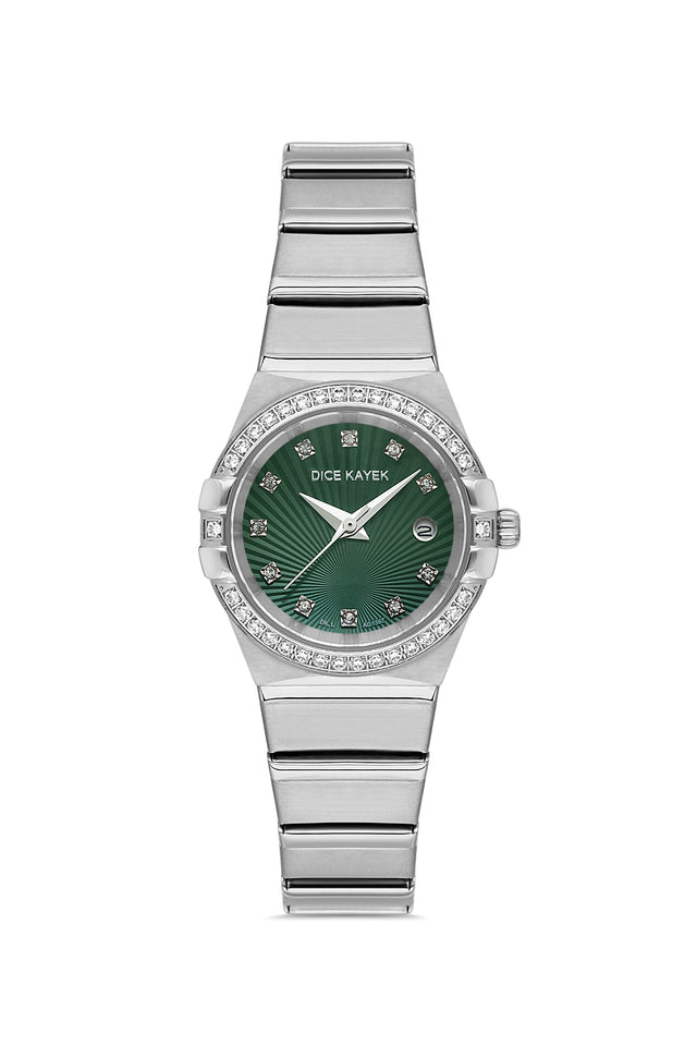 Dice Kayek women's wristwatch with green dial and silver-plated case, model DK.1.AG1367.02 — front view